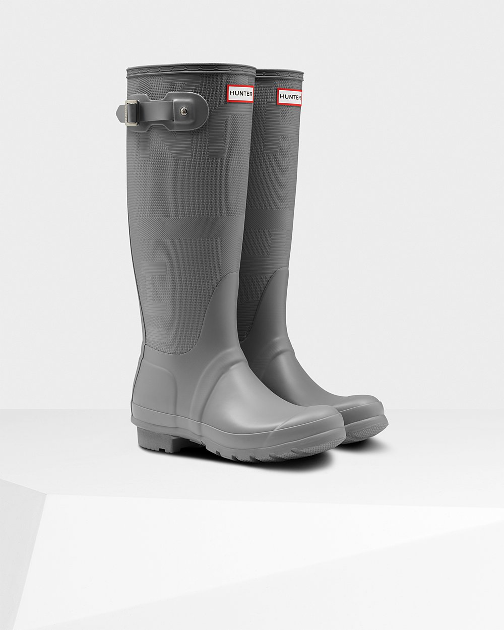 Galochas Altas Hunter Feminina Cinzentas - Original Exploded Logo Texture - 26CDHNPAB